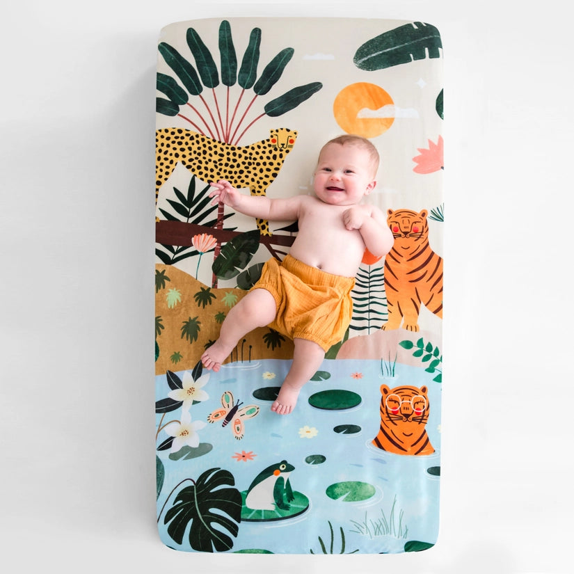 Rookie Humans Cotton Sateen Crib Sheet - In the Jungle
