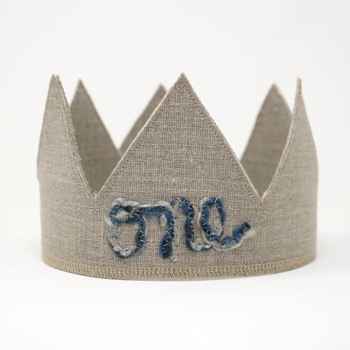 oh baby! First Birthday Linen Crown - "One" Multi Blue Yarn - Oatmeal