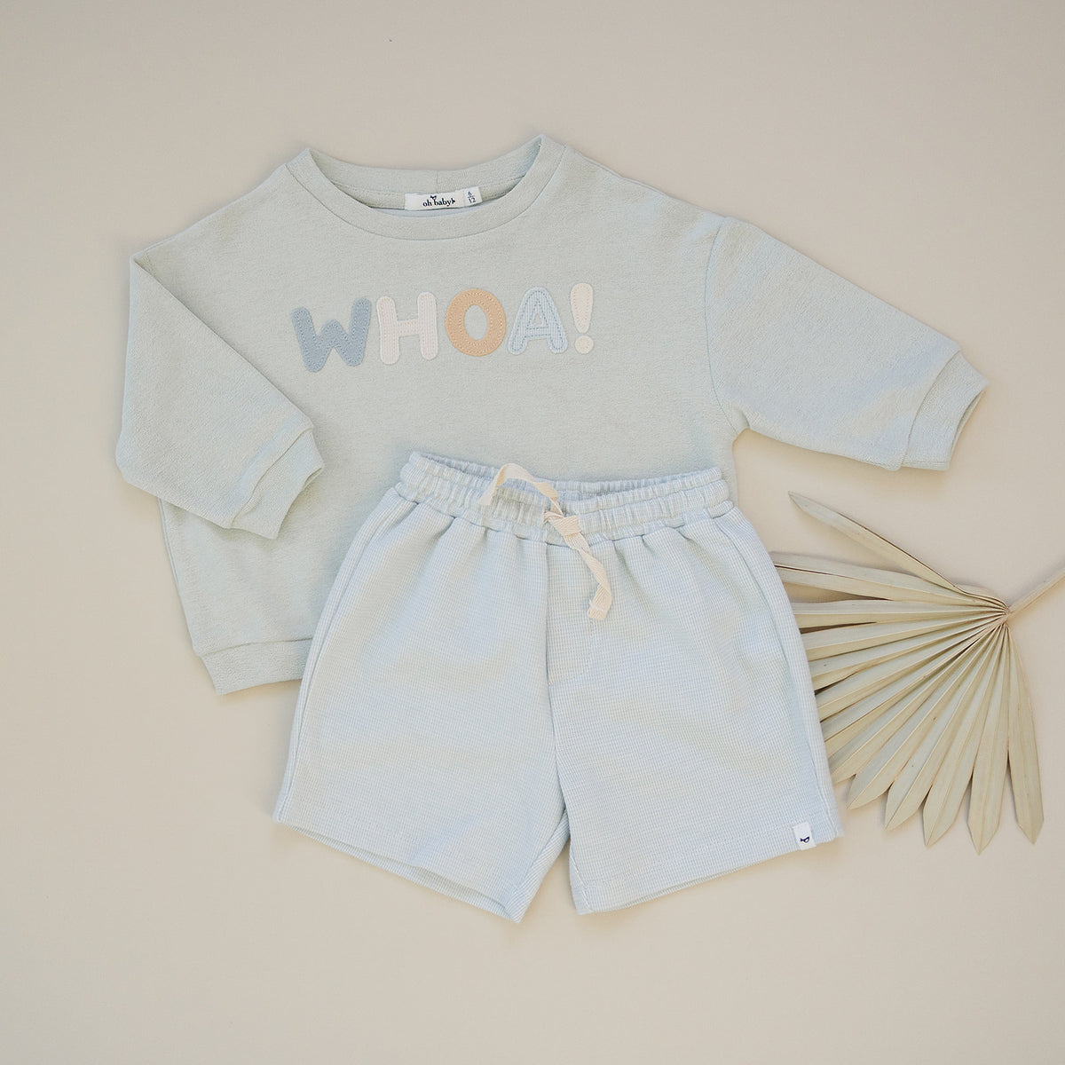oh baby! Cotton Terry Slouch Boxy  -"WHOA" Applique - Minty