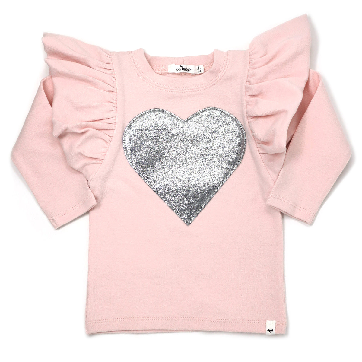 oh baby! Silver Heart Butterfly Sleeve Tee - Pale Pink
