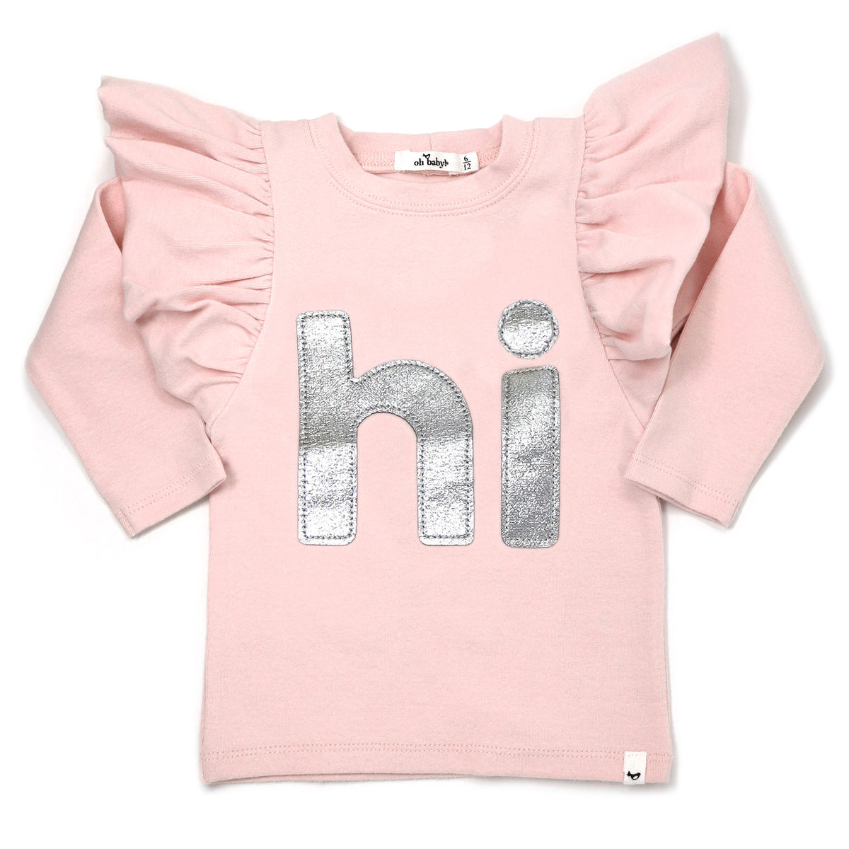 oh baby! "hi" Silver Butterfly Long Sleeve Tee - Pale Pink