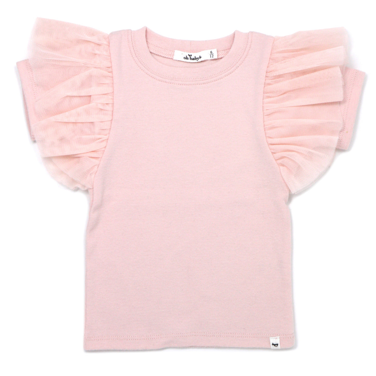 oh baby! Butterfly Sleeve Short Sleeve Tee with Mesh - Pale Pink