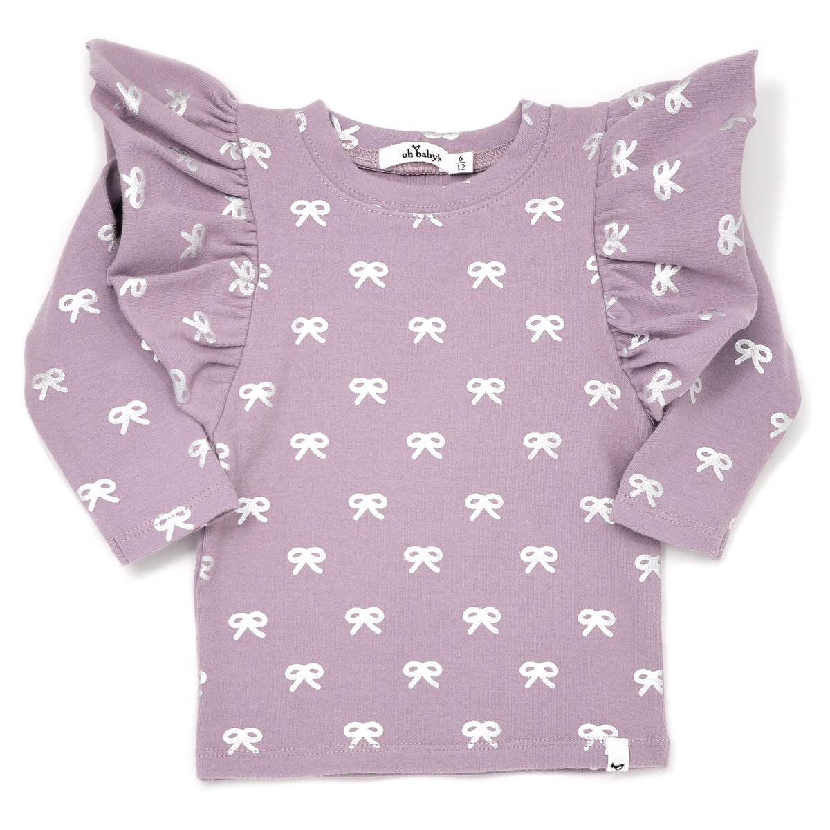 oh baby! Silver Bows Butterfly Sleeve Long Sleeve Tee - Dusty Lavender