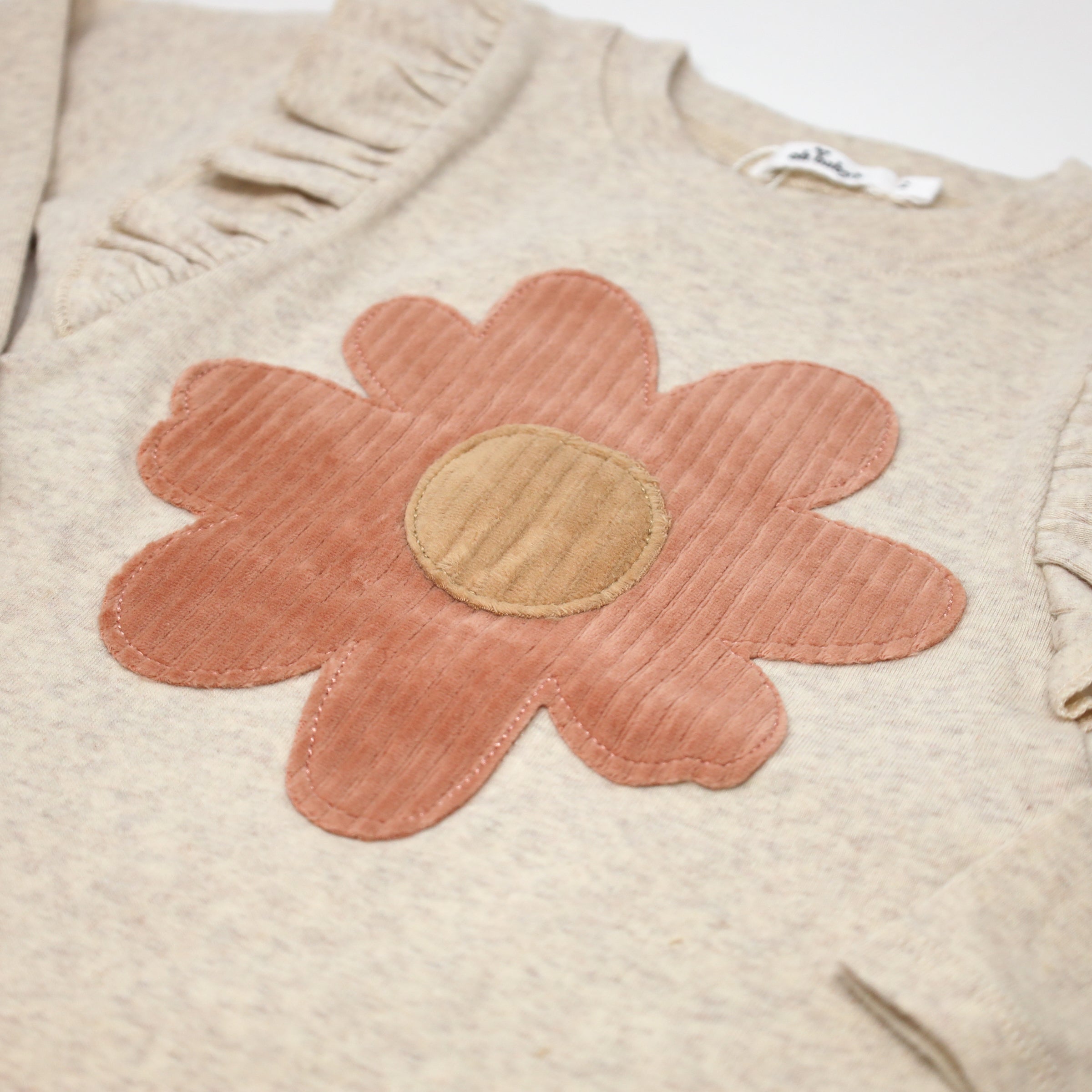 oh baby! Millie Ruffle Long Sleeve Tee - Corduroy Blush Flower - Sand