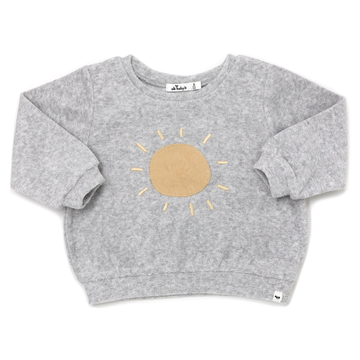 oh baby! Terry Brooklyn Boxy Sweatshirt - Oatmilk Sun Applique - Heather Gray