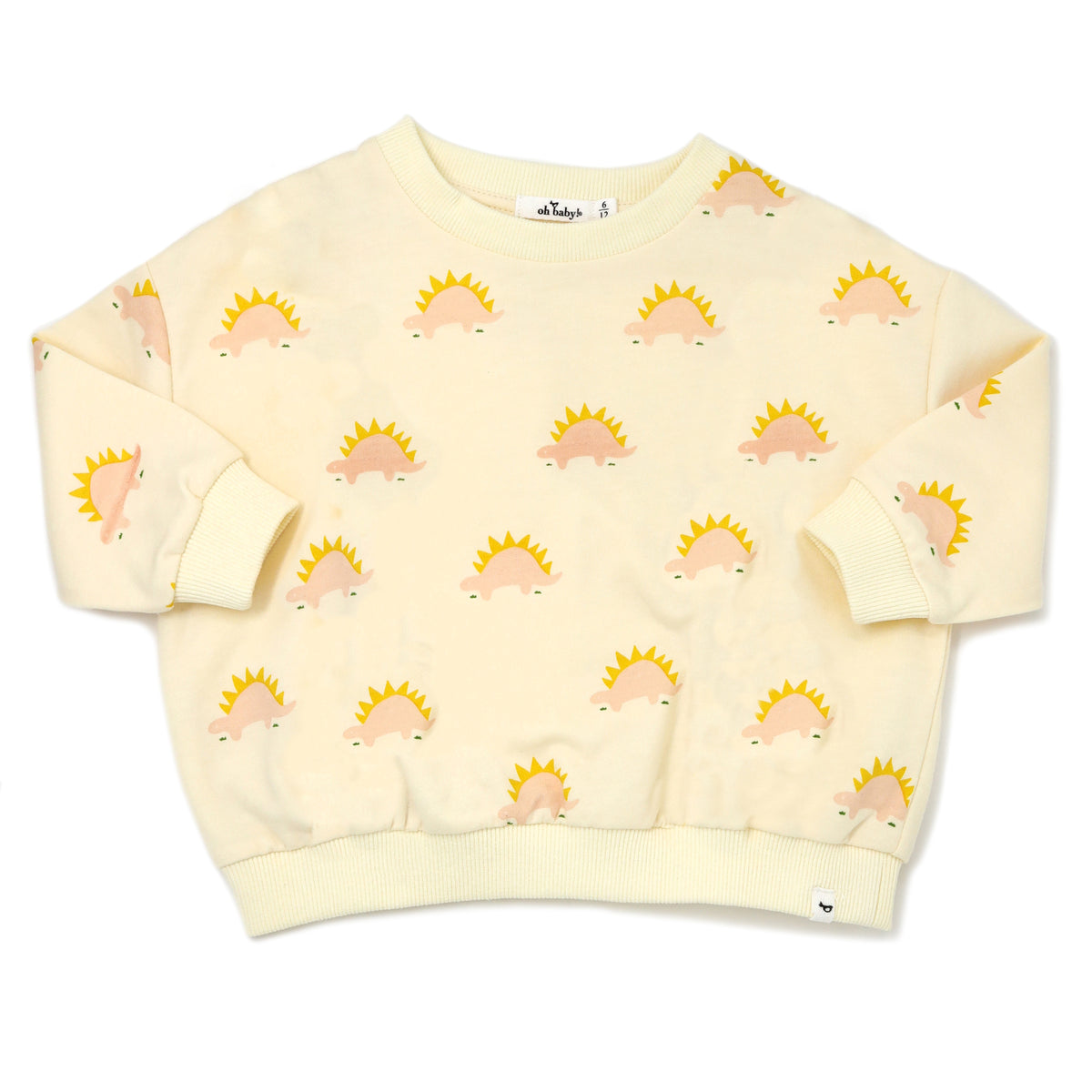 oh baby! Terry Brooklyn Boxy Sweatshirt - Blush Stegosaurus Print - Vanilla
