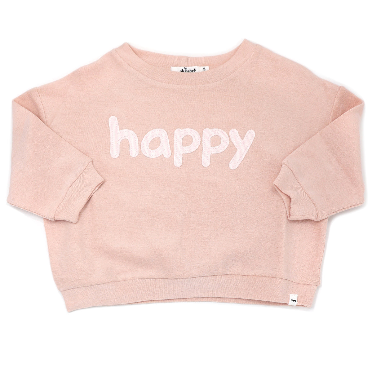oh baby! Cotton Terry Slouch Boxy - "happy" Applique - Peachy