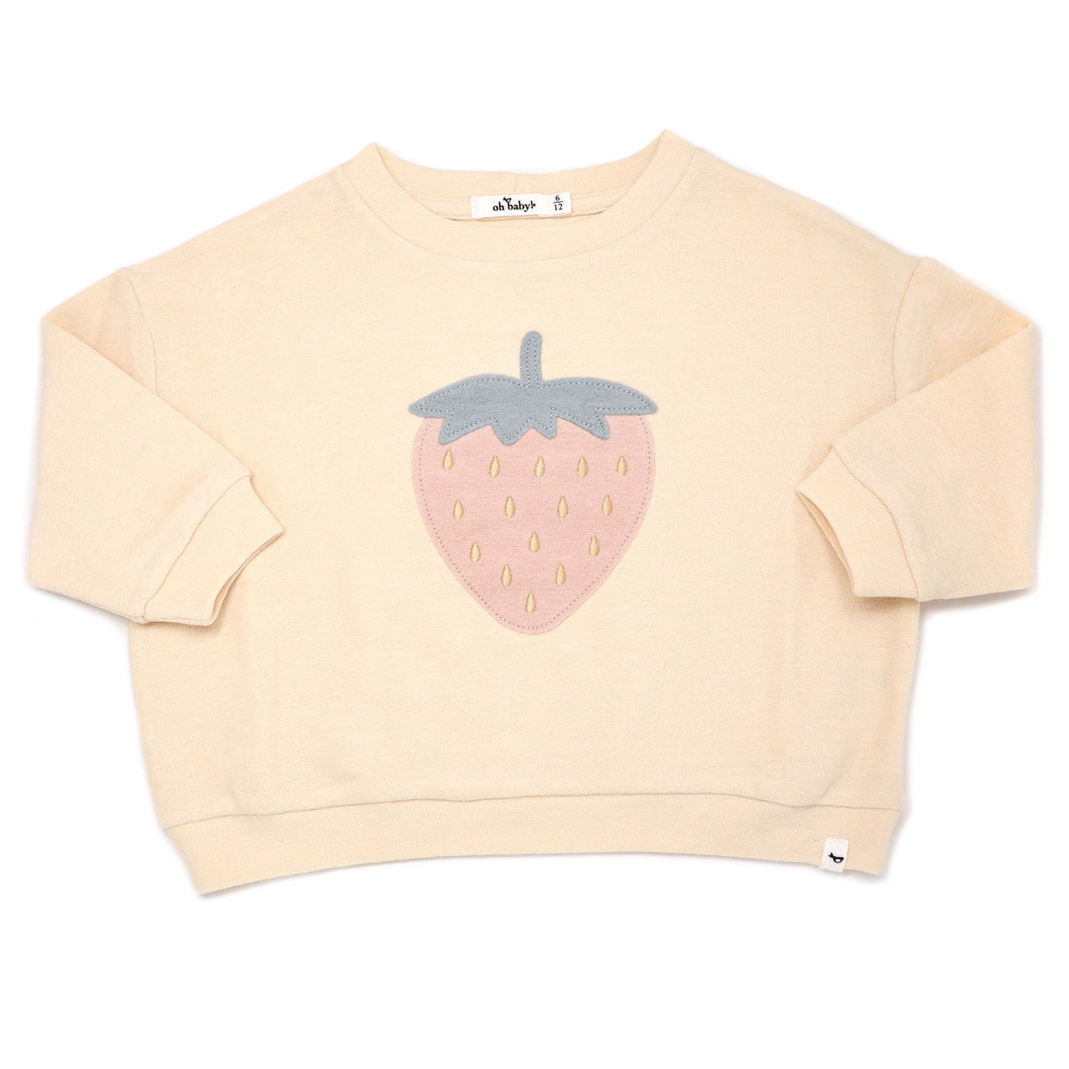 oh baby! Cotton Terry Slouch Boxy - Strawberry Applique - Natural