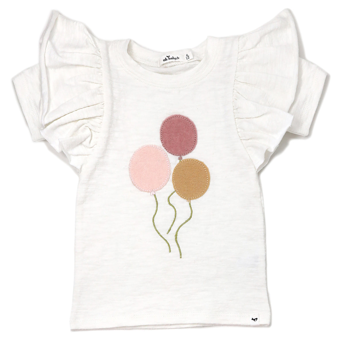 oh baby! Butterfly Short Sleeve Cotton Slub Tee - Balloons Applique - Oyster Heather