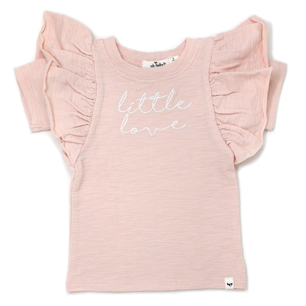oh baby! Butterfly Short Sleeve Slub Tee -  "little loves" Embroidery - Pale Pink