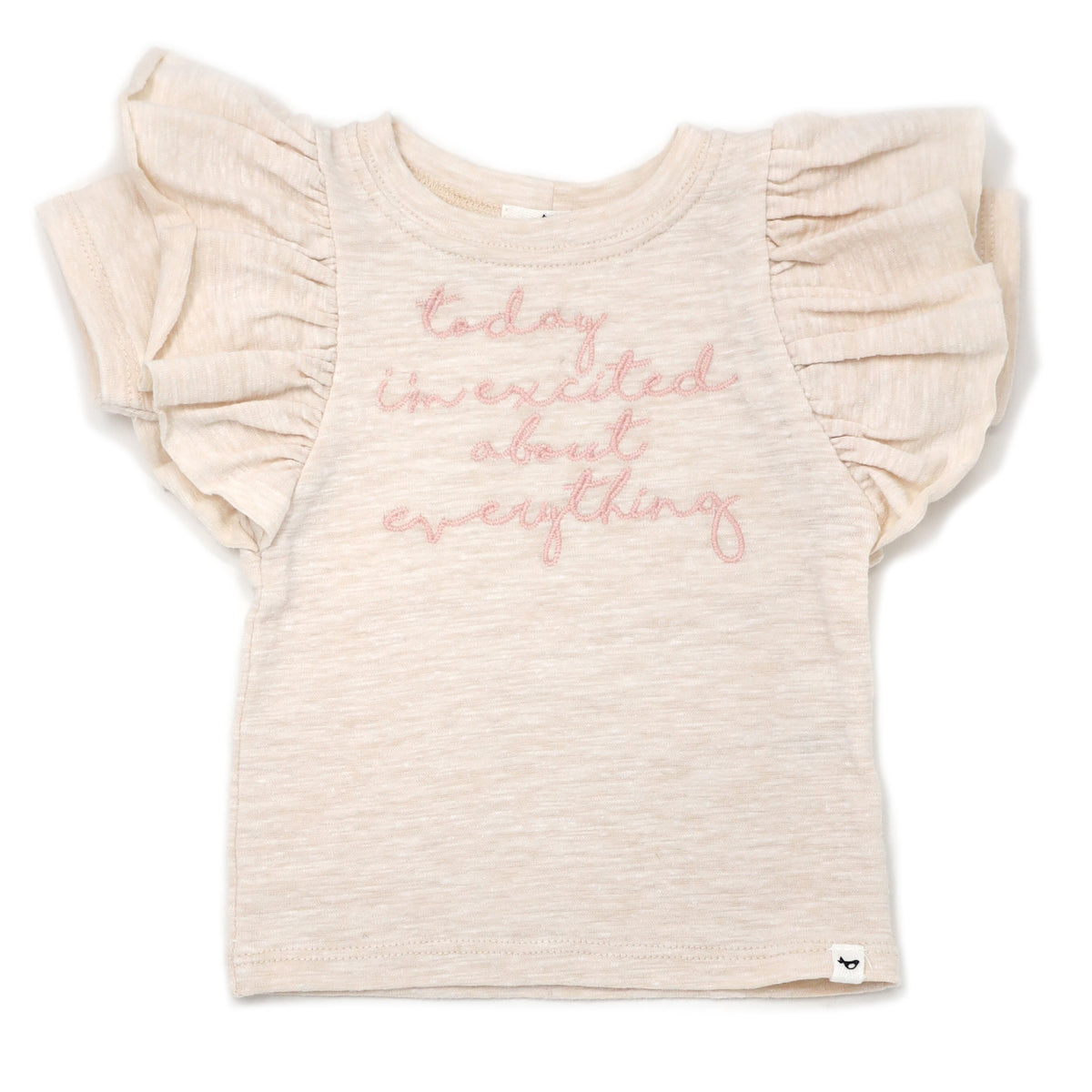 oh baby! Butterfly Short Sleeve Slub Tee -  "today i'm excited" Embroidery - Sand Heather
