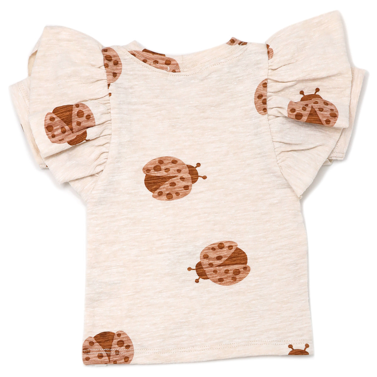 oh baby! Butterfly Short Sleeve Cotton Slub Tee - Ladybug Print - Sand