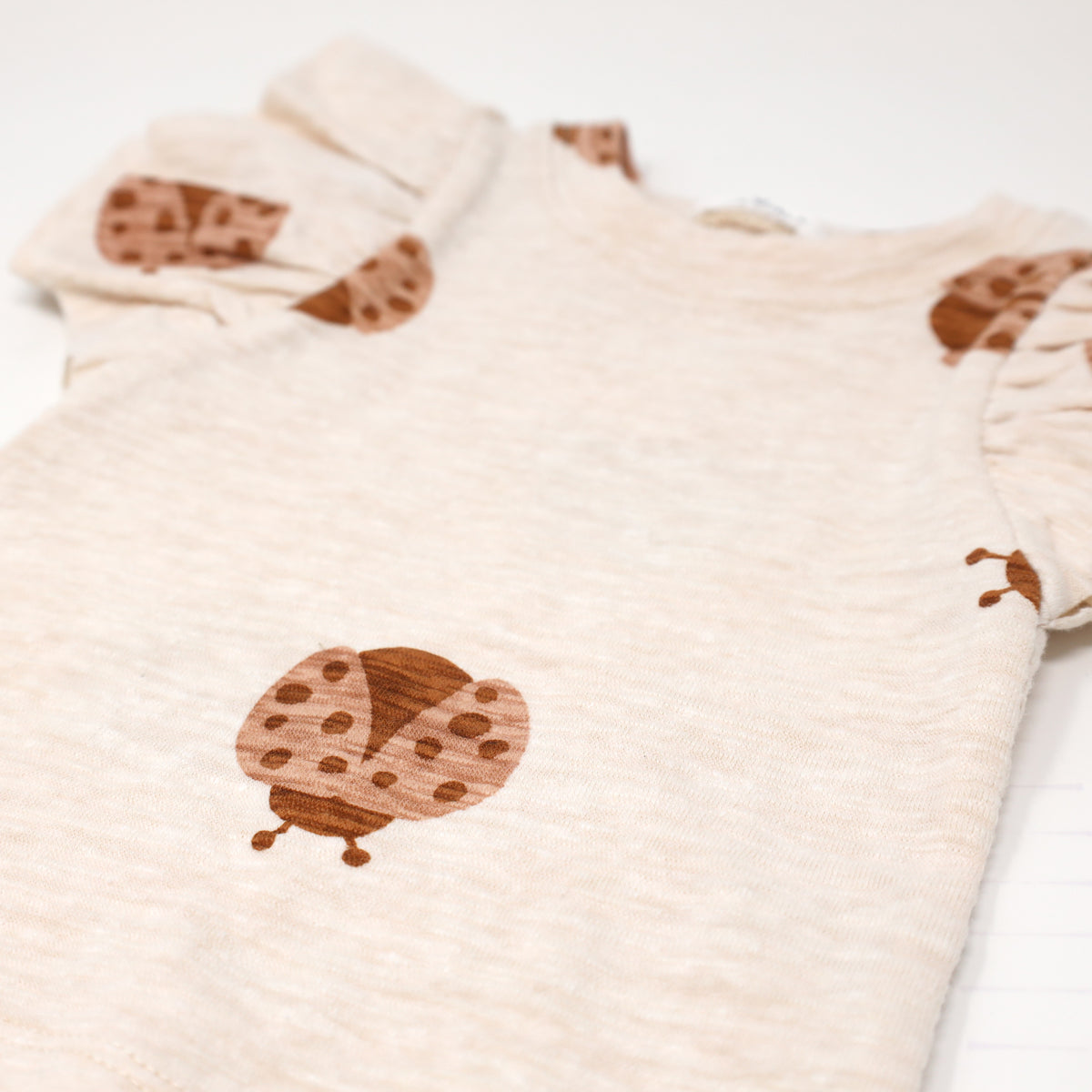 oh baby! Butterfly Short Sleeve Cotton Slub Tee - Ladybug Print - Sand