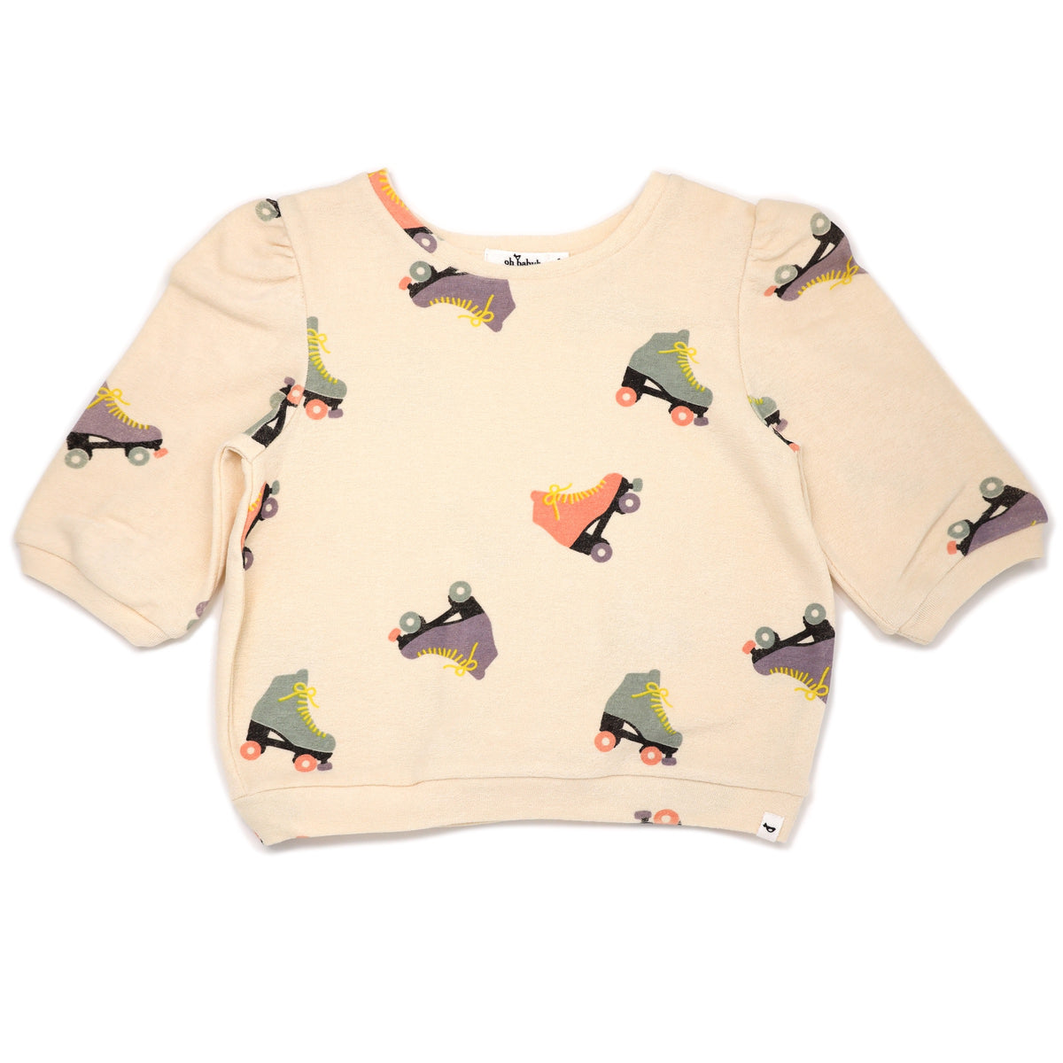 oh baby! Cotton Terry Puff Sleeve Boxy - Roller Skate Print - Natural