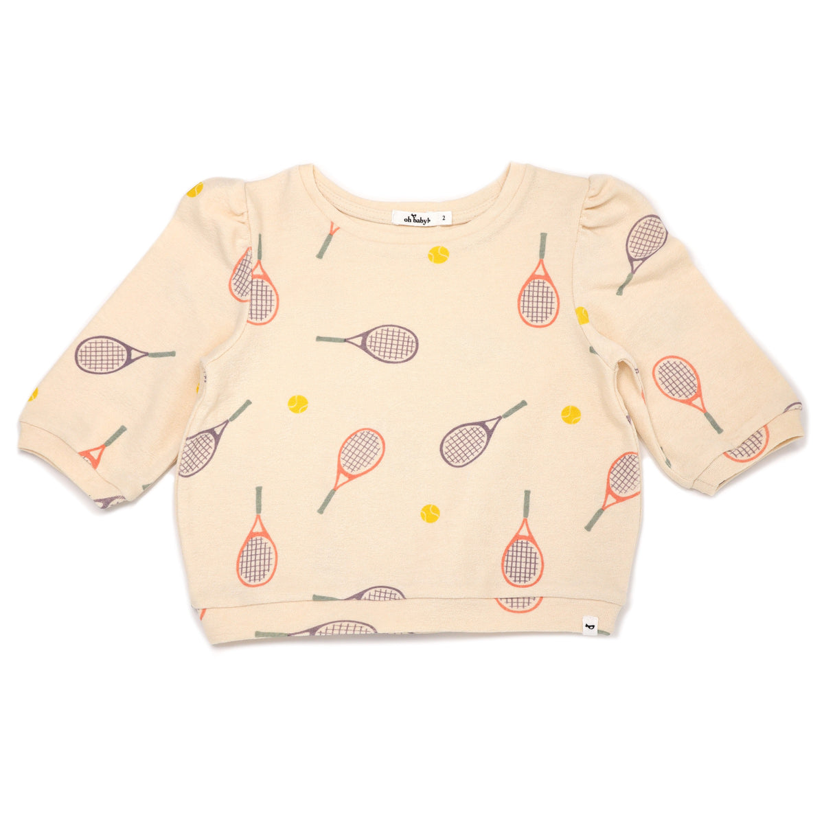oh baby! Cotton Terry Puff Sleeve Boxy - Tennis Print - Natural