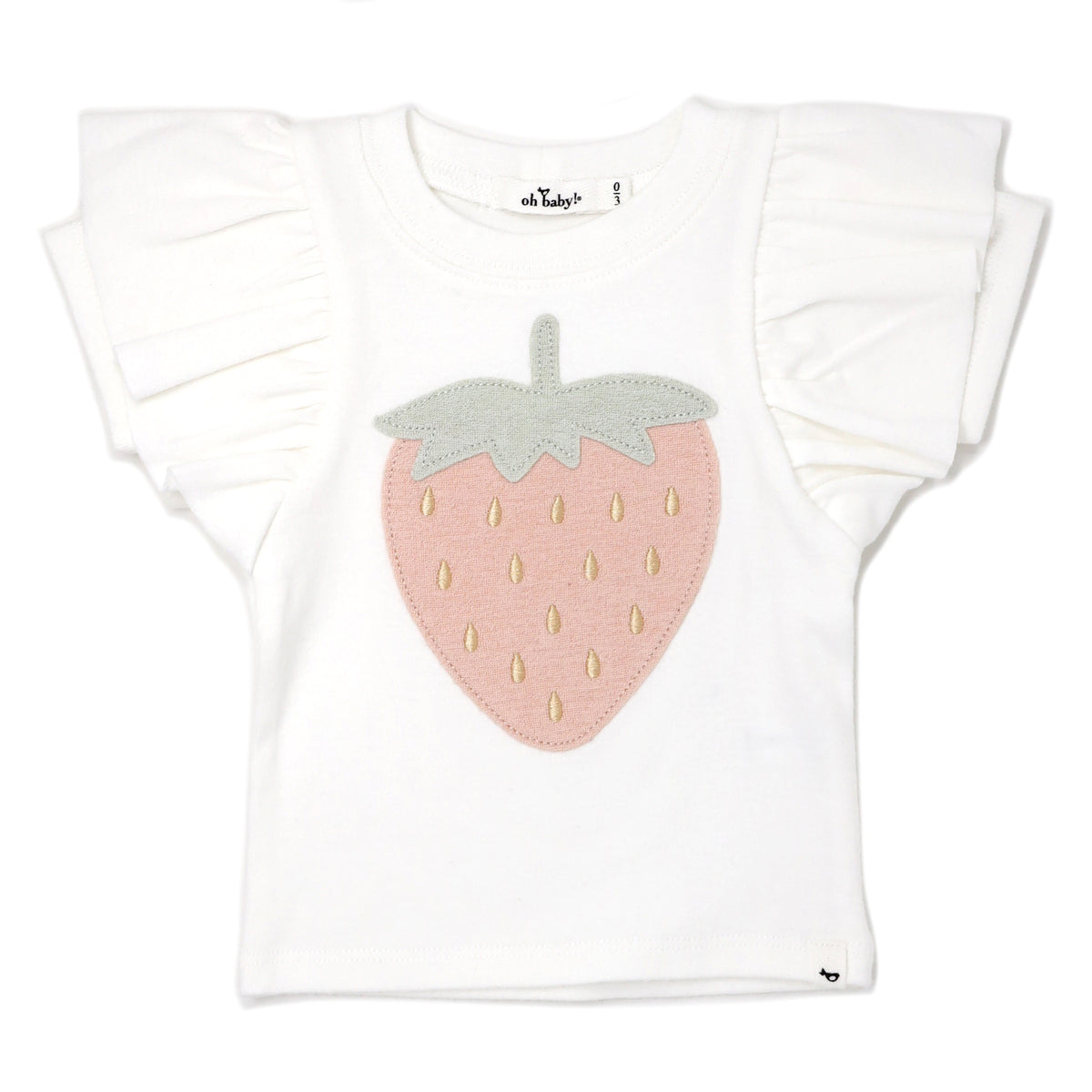 oh baby! Butterfly Short Sleeve Cotton Tee - Strawberry - Cream