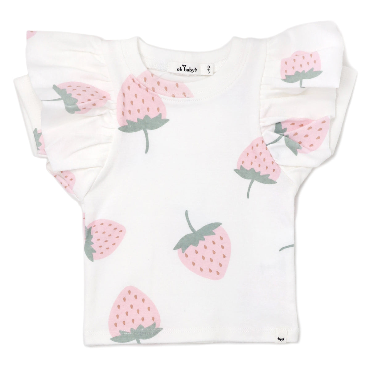oh baby! Butterfly Short Sleeve Cotton Tee - Light Pink Strawberries - Cream