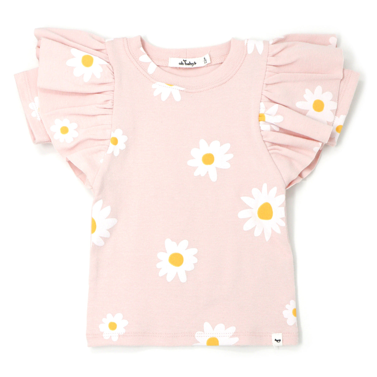 oh baby! Butterfly Sleeve Short Sleeve Tee - White Daisies - Pale Pink