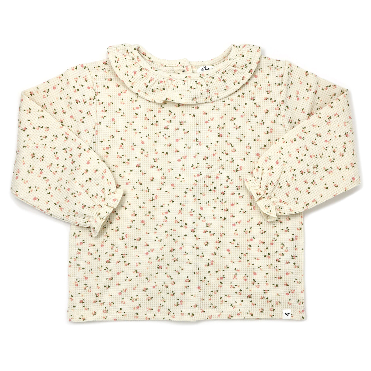 oh baby! Ruffle Collar Waffle Knit Blouse - Roses - Cream