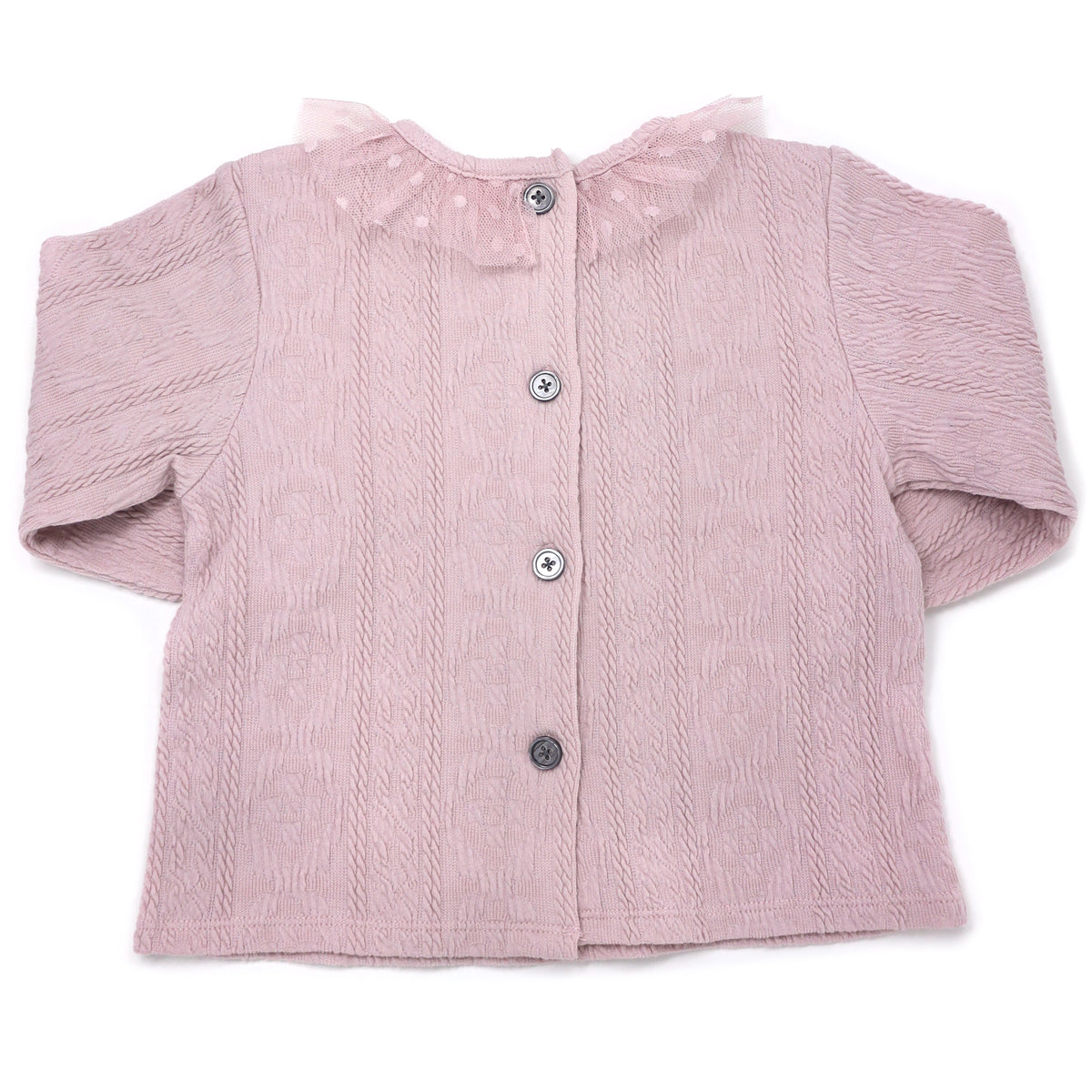 oh baby! Ruffle Dotted Mesh Collar Puckered Blouse - Blush