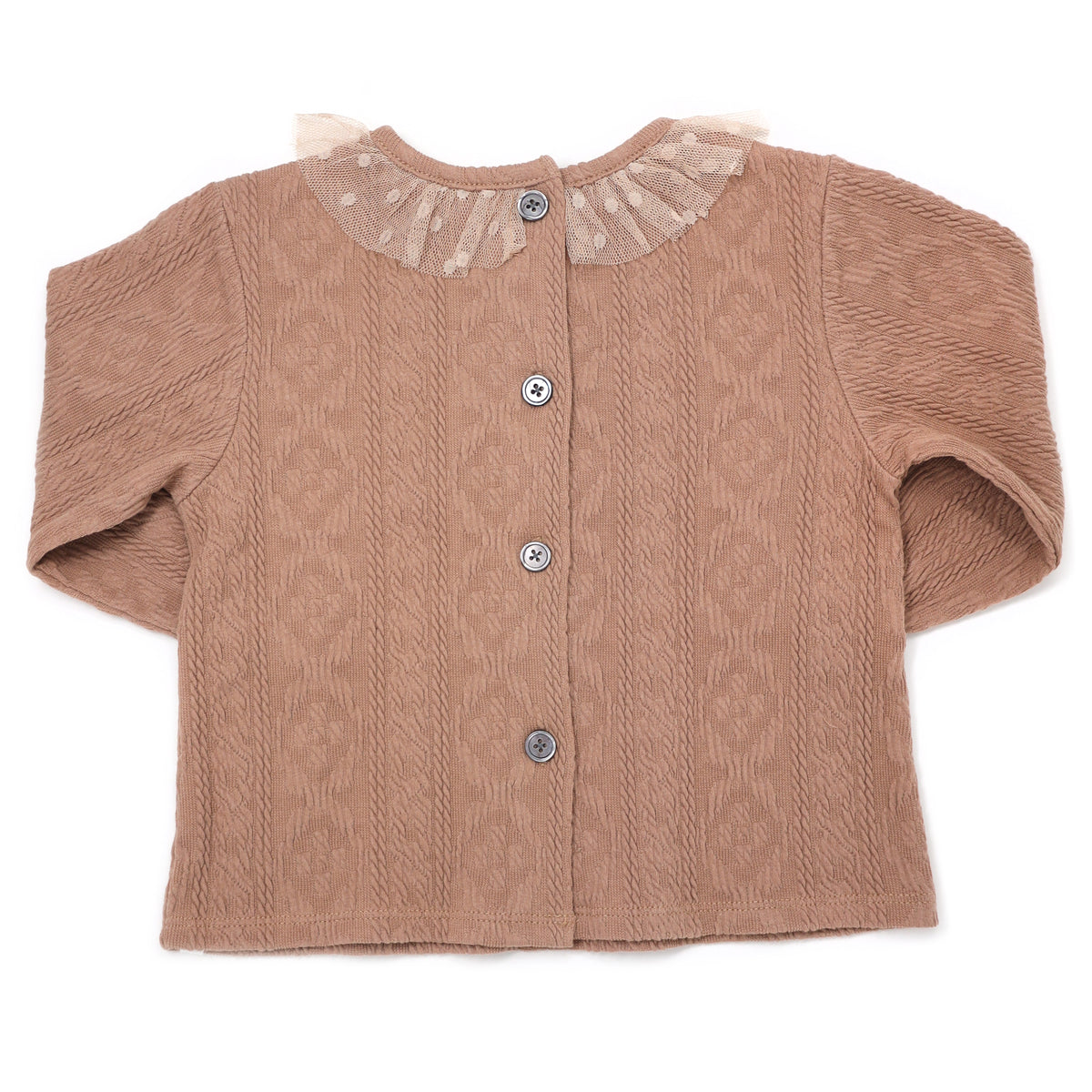 oh baby! Ruffle Dotted Mesh Collar Puckered Blouse - Clay