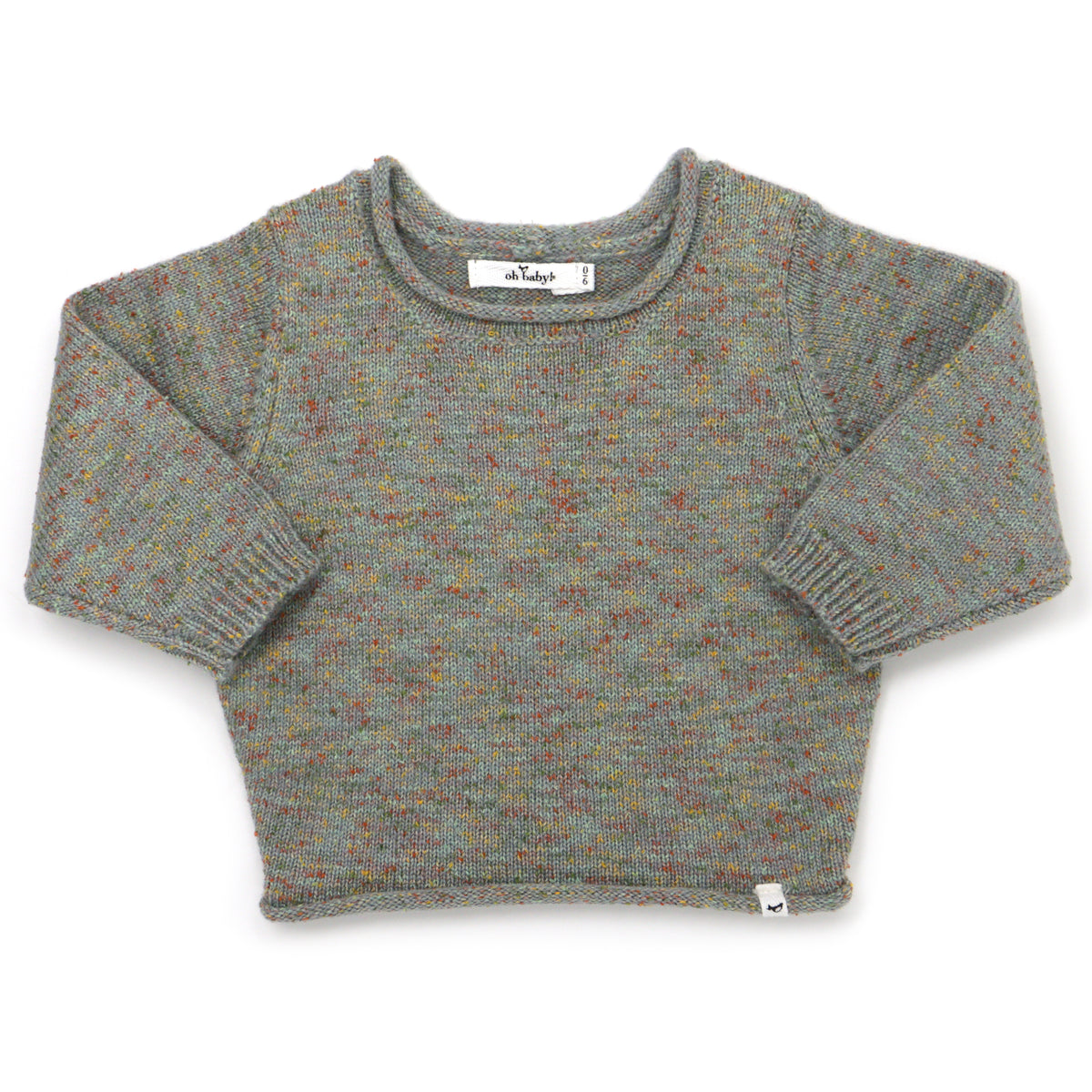 oh baby! Speckled Crew Knit Sweater - Fog