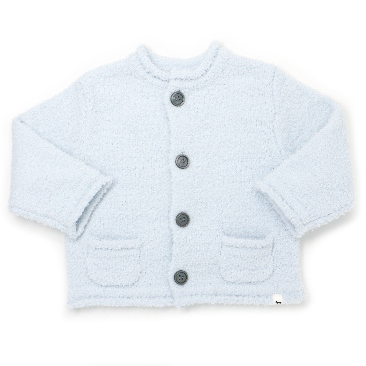 oh baby! Fuzzy Knit Pocket Button Down Sweater - Fog