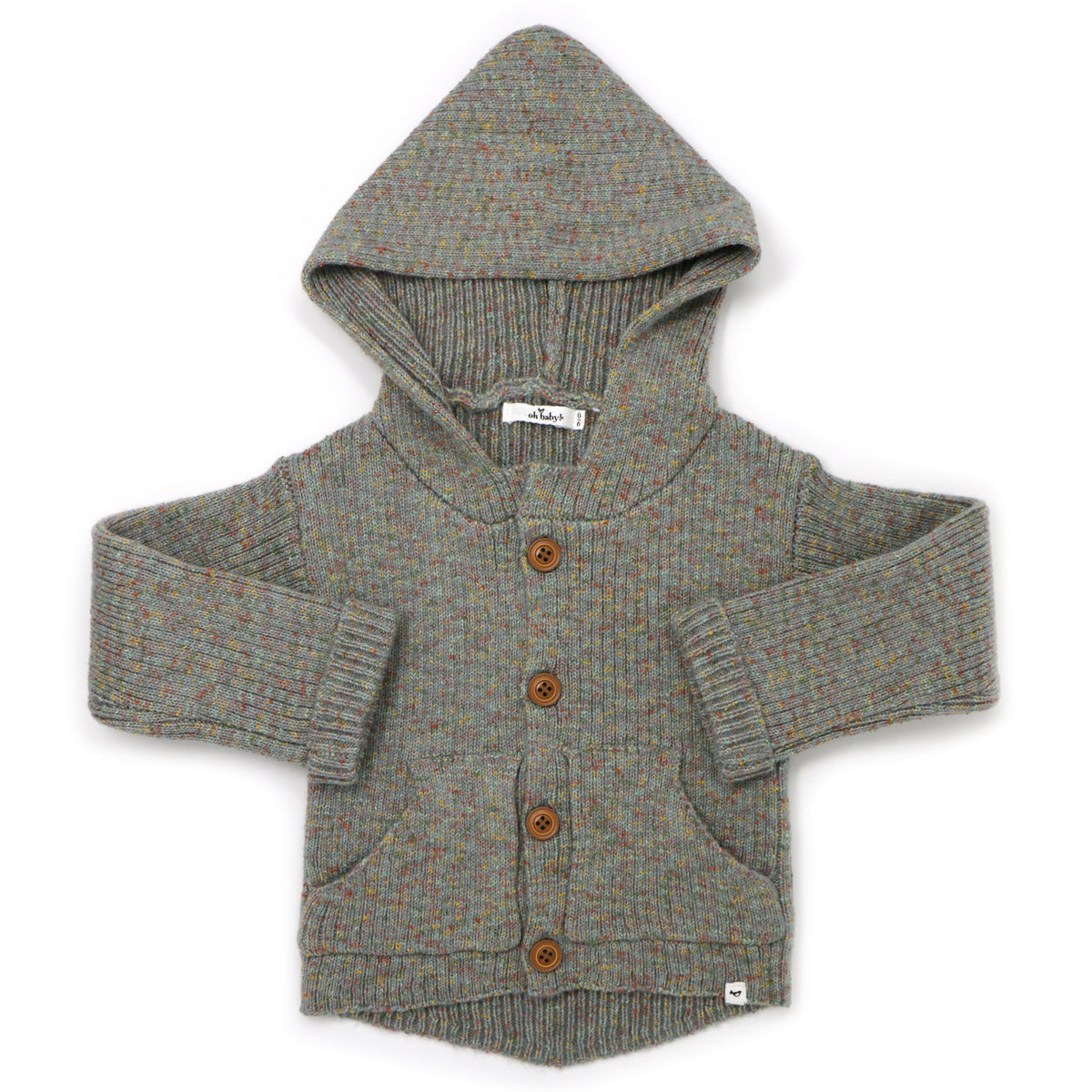 oh baby! Speckled Knit Hooded Button Down Sweater - Fog