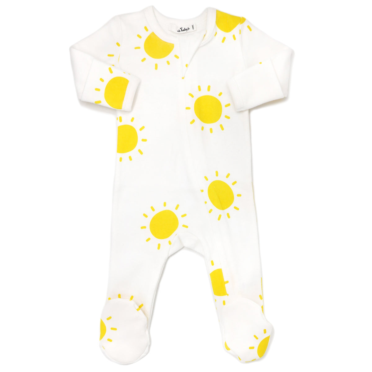 oh baby! Zipper Footie Baby Rib - Sunshine Print - Cream