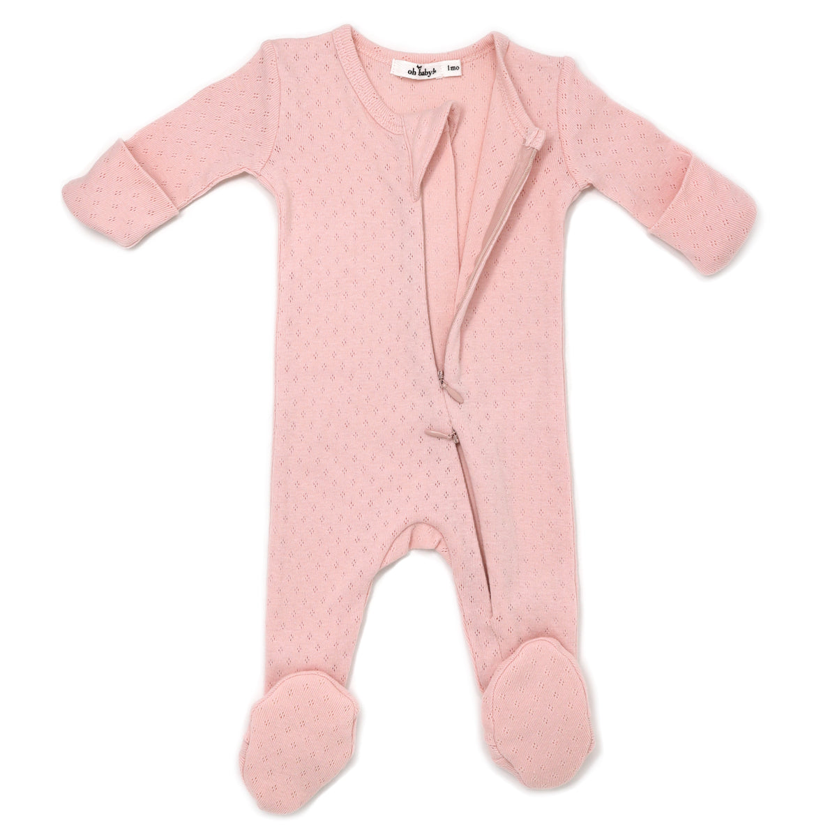 oh baby! Two Way Zipper Footie - Pointelle - Pale Pink