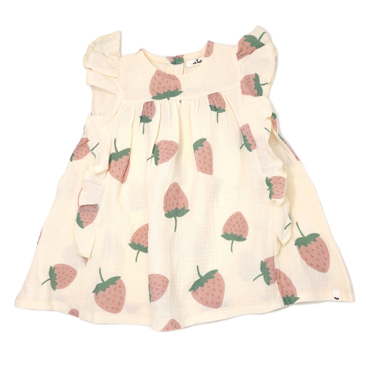 oh baby! Gauze Millie Raglan Dress in Strawberry Print - Natural
