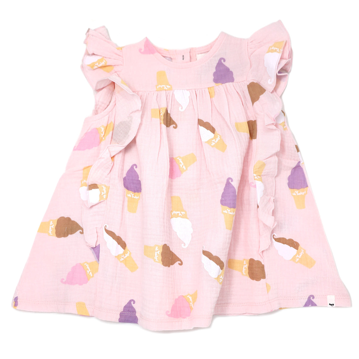 oh baby! Gauze Millie Raglan Dress in Soft Serve Ice Cream Print - Pale Pink