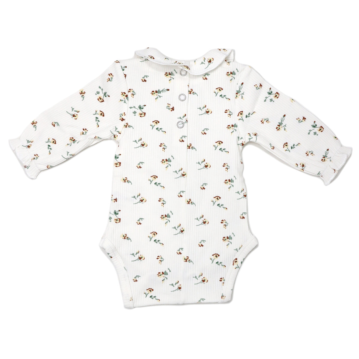 oh baby! Long Sleeve Onesie - Rib Knit Ruffle Collar  - Scattered Flowers - Cream