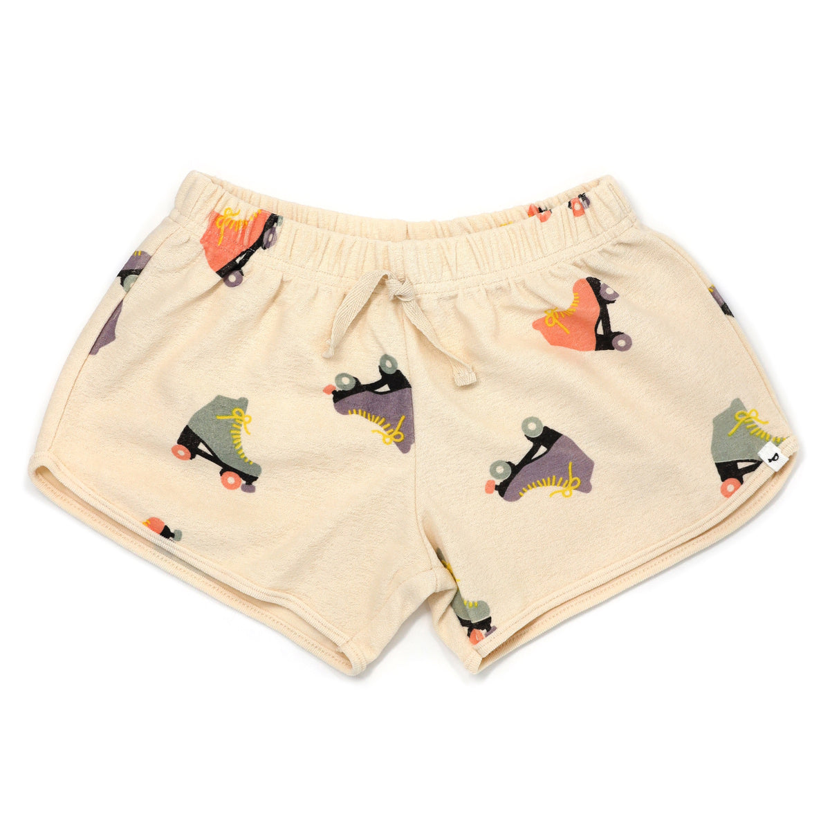 oh baby! Cotton Terry Girls Track Shorts - Roller Skate Print - Natural