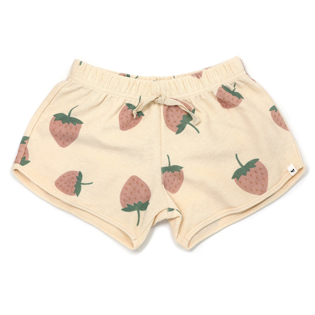 oh baby! Cotton Terry Girls Track Shorts - Strawberry Print - Natural