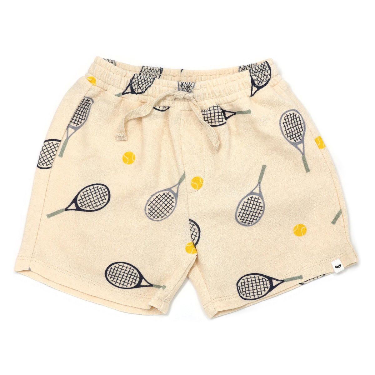 oh baby! Cotton Terry Boys Track Short - Tennis Print - Natural