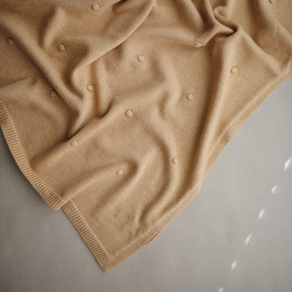 Mushie Organic Dots Knitted Baby Blanket - Mustard Melange