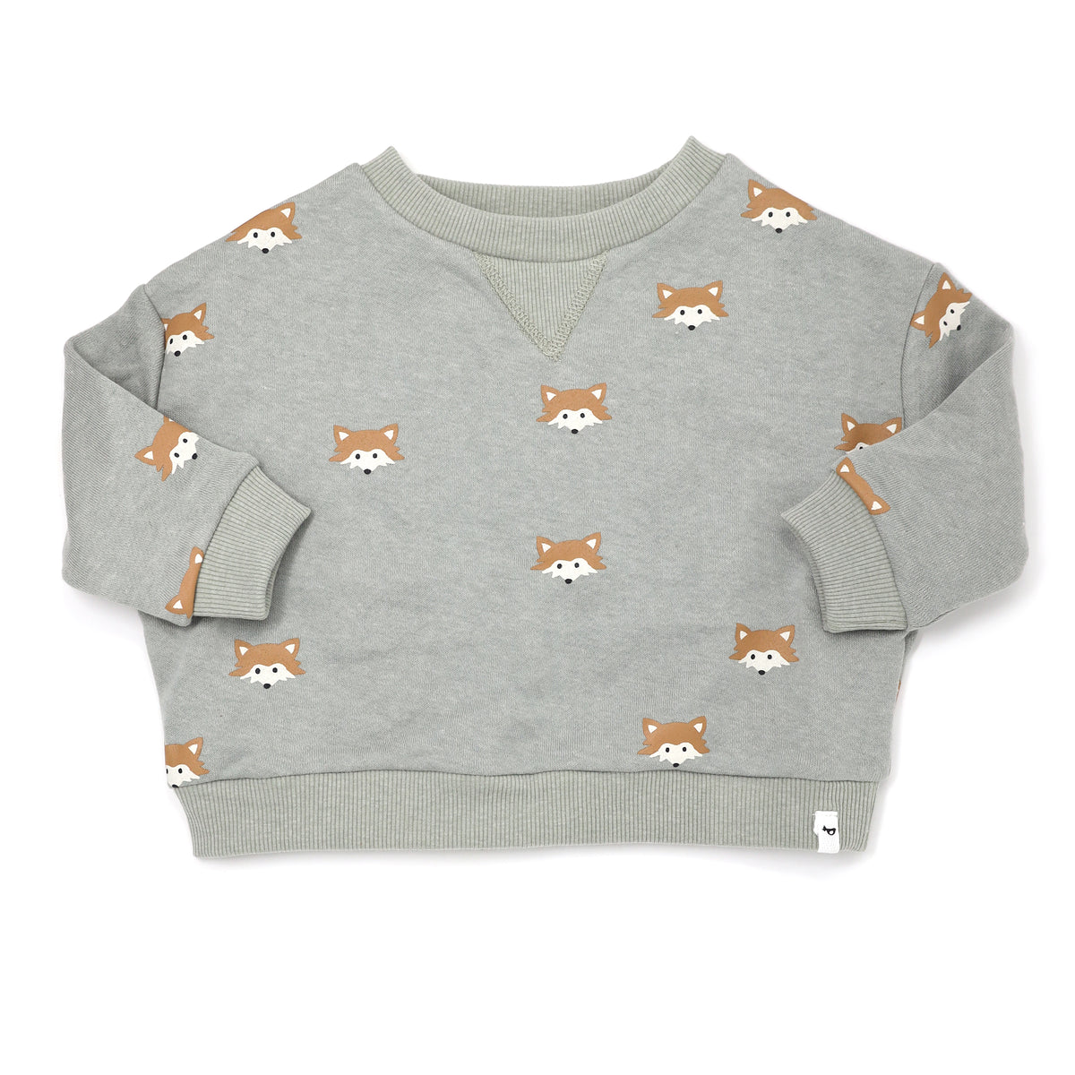 oh baby! Fox Print V Collar Boxy Sweatshirt - Mist Green