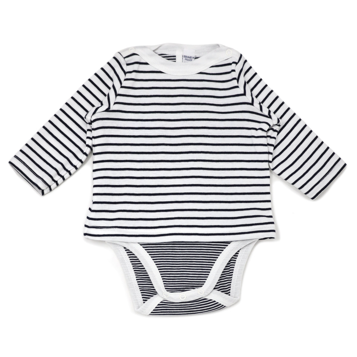 Petit Bateau Baby Long Sleeve Striped Bodysuit Top - Navy