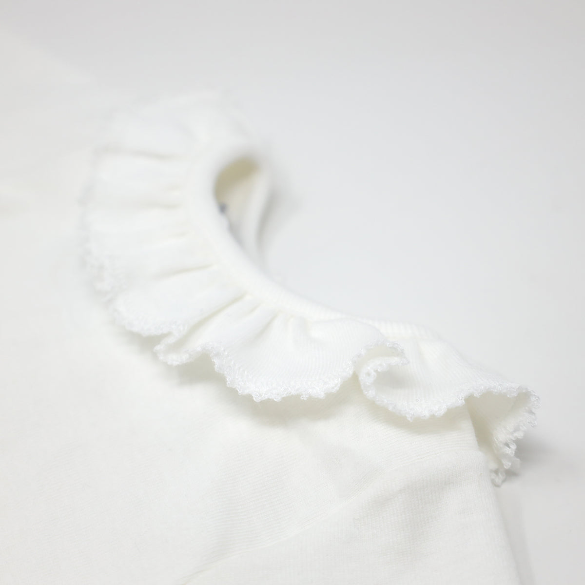 Petit Bateau Long Sleeve Bodysuit with Ruffle Collar - White