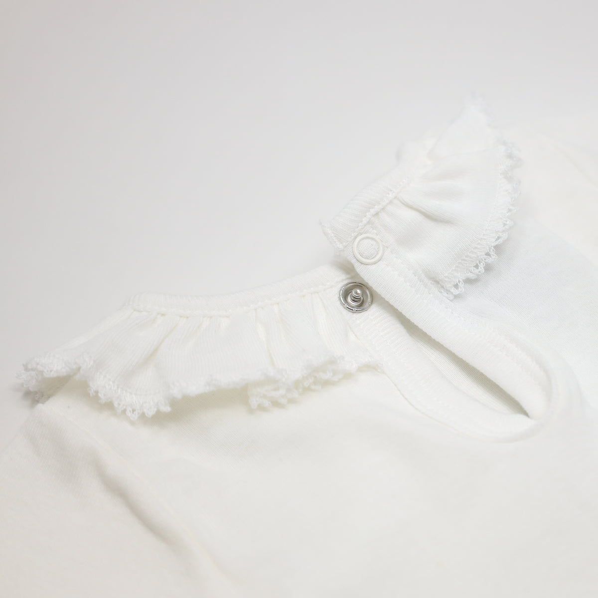 Petit Bateau Long Sleeve Bodysuit with Ruffle Collar - White