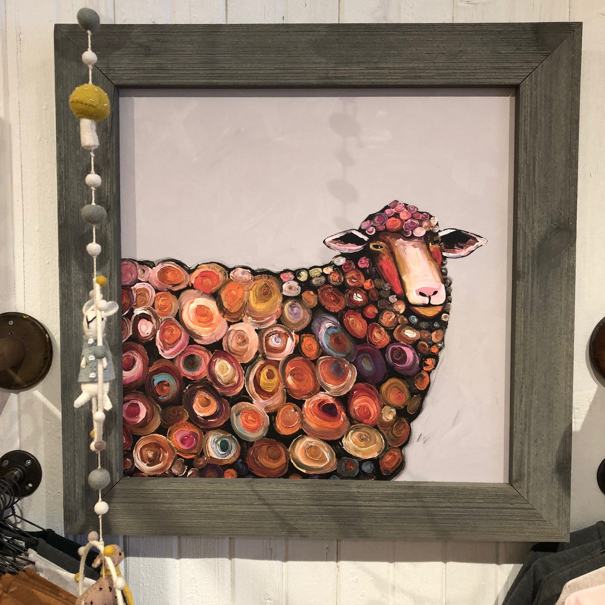 Lamb on Cream Framed Art 31x31