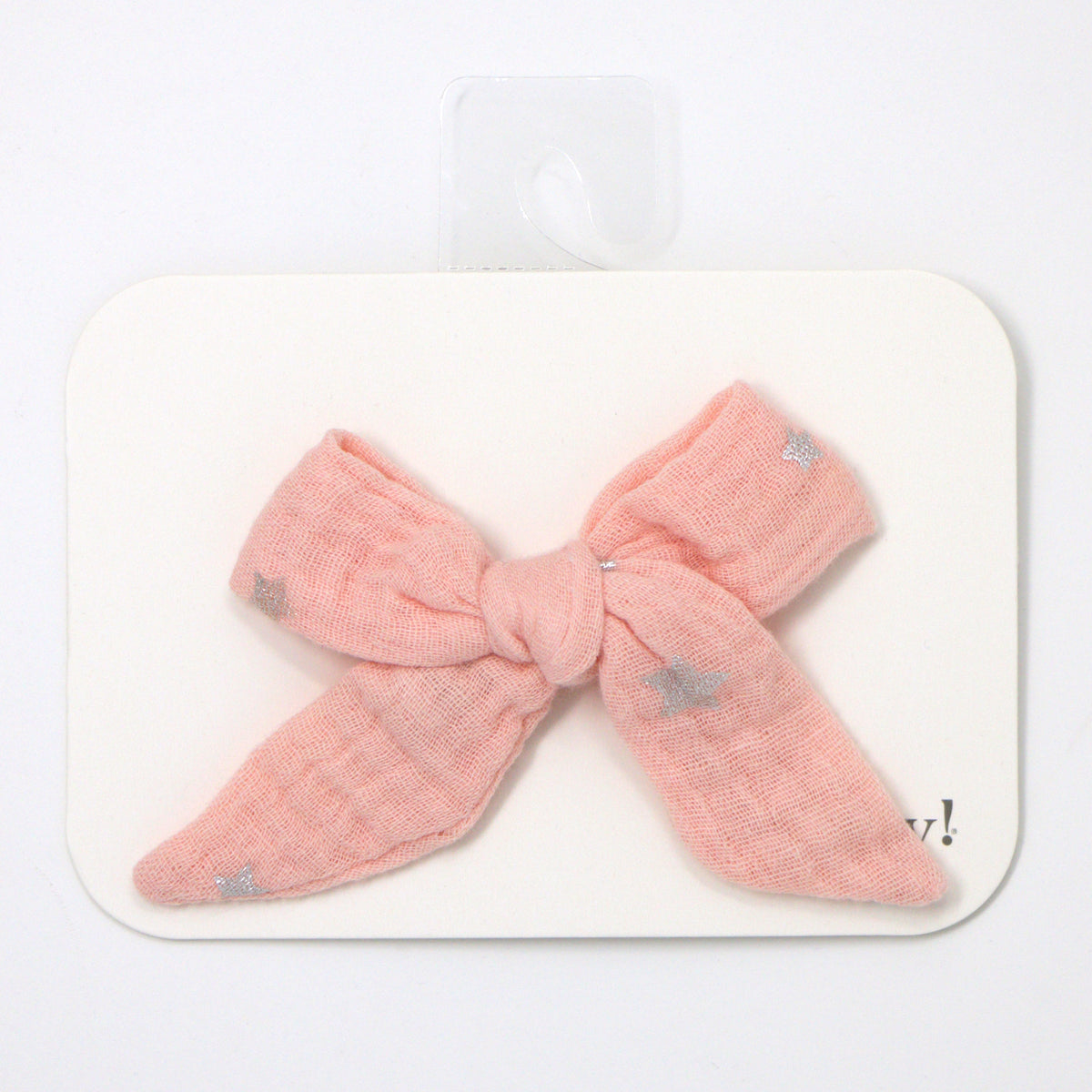 oh baby! School Girl Gauze Bow Clip - Silver Mini Stars - Pale Pink