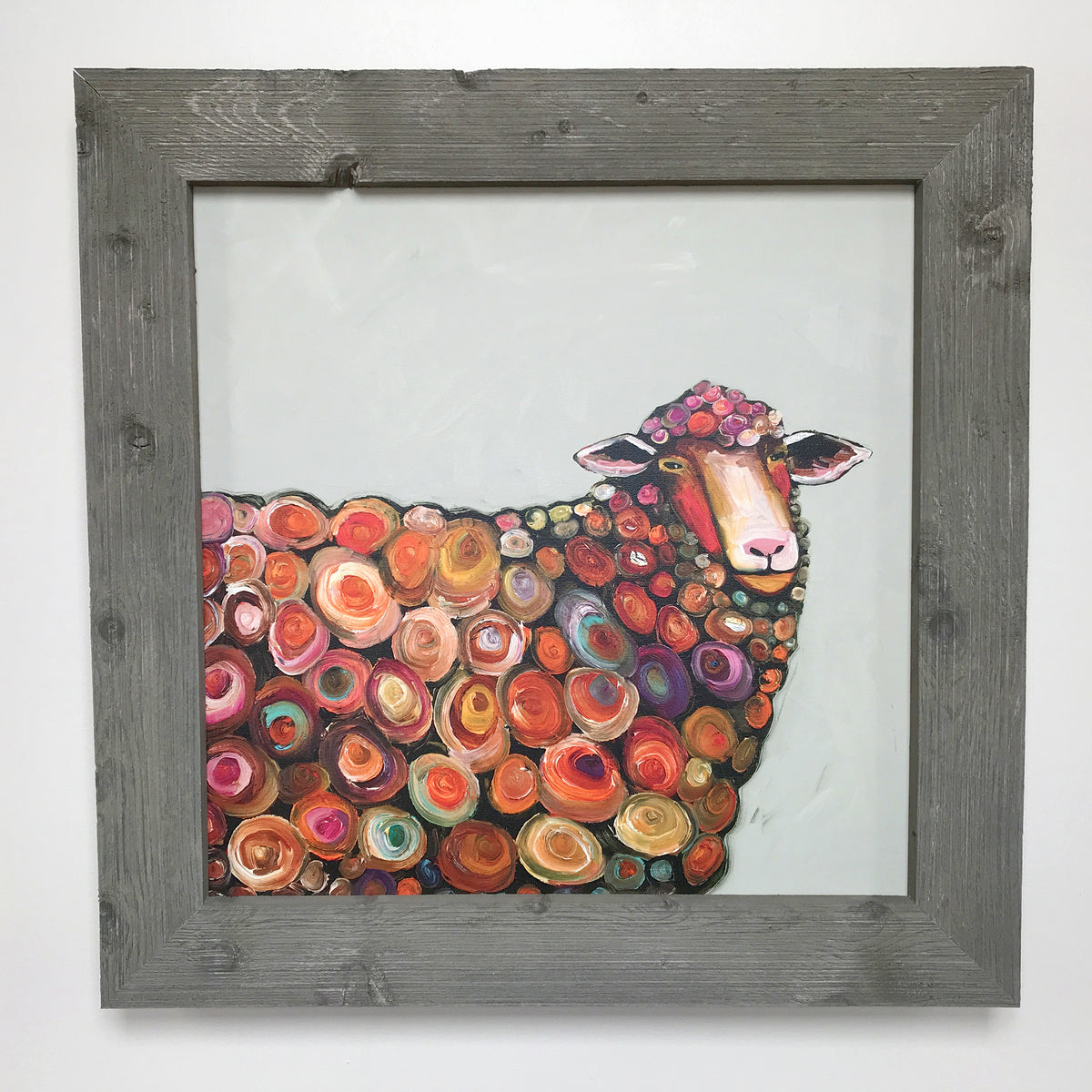 Lamb on Cream Framed Art 31x31