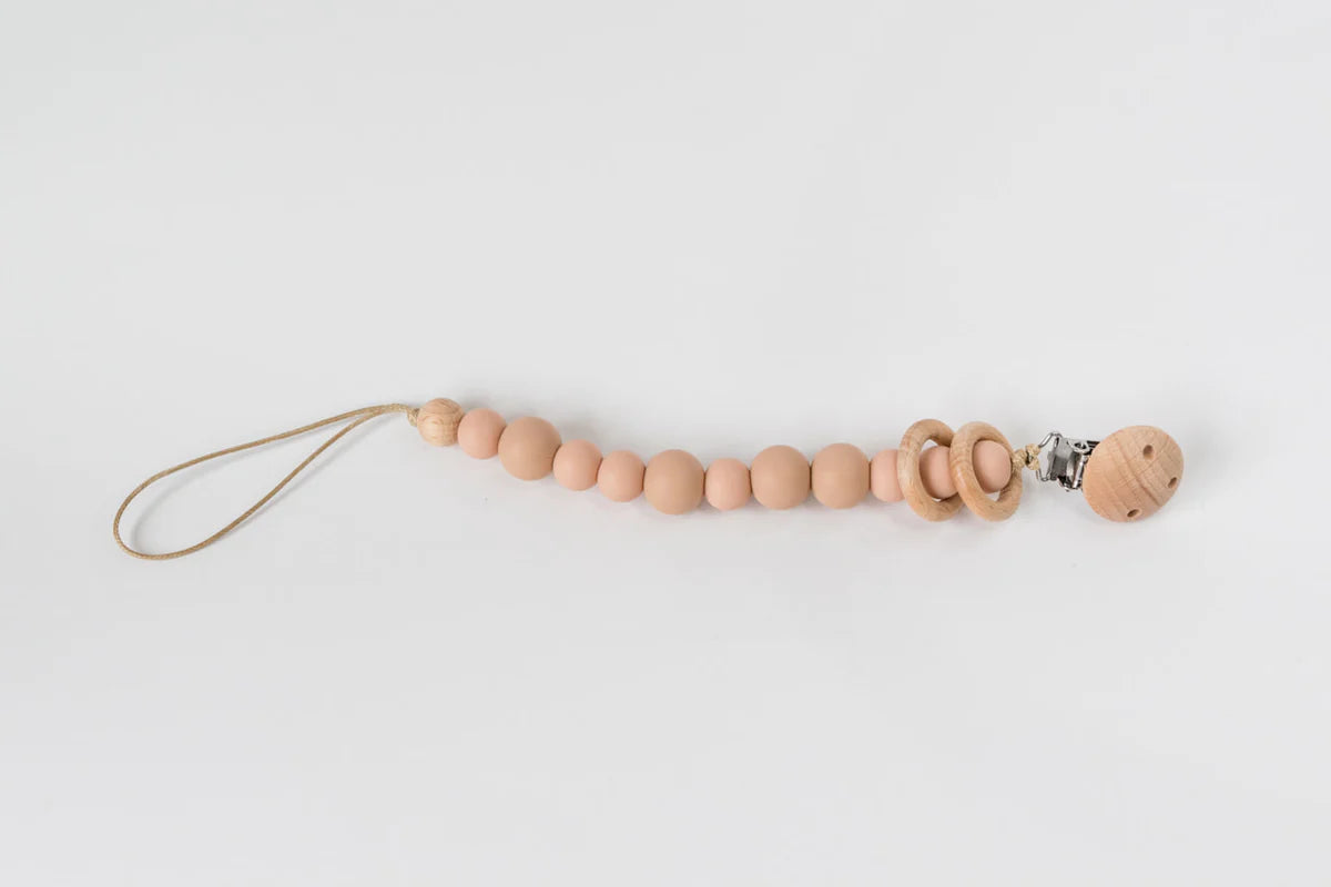 Babeehive Silicone Bead & Wood Ring Pacifier Clip - Apricot
