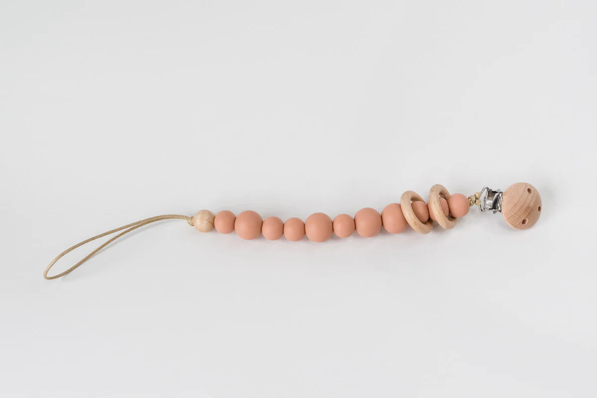 Babeehive Silicone Bead & Wood Ring Pacifier Clip - Blush