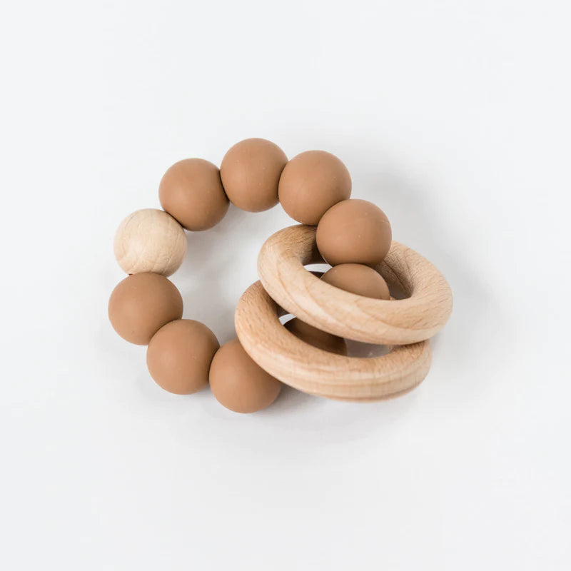 Babeehive Wooden and Silicone Teething Ring - Clay