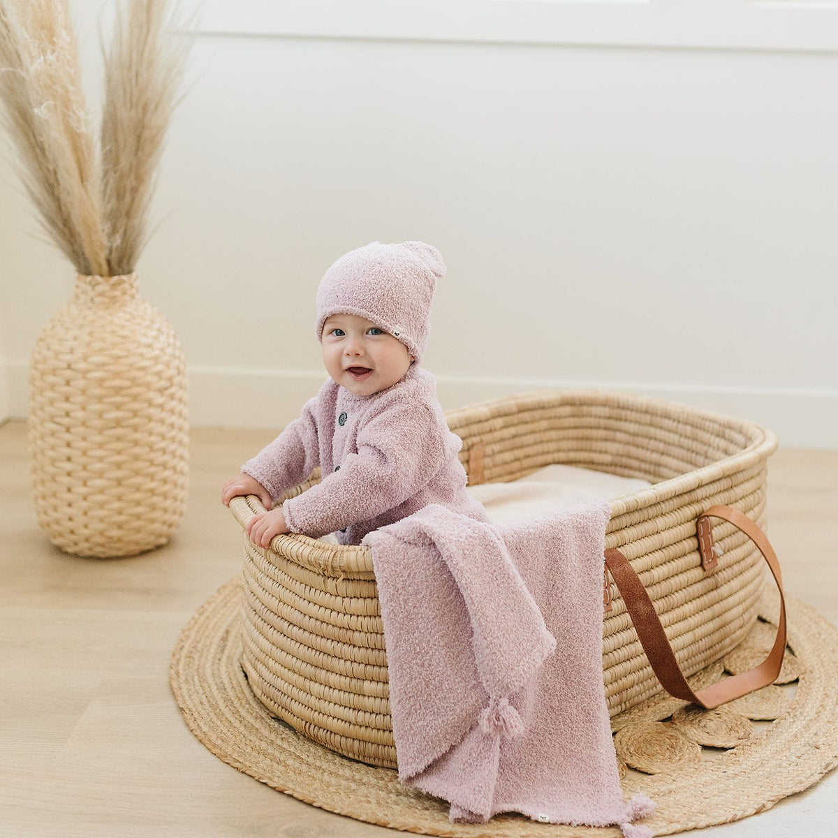 oh baby! Fuzzy Knit Layette Receiving Blanket - Dusty Lavender