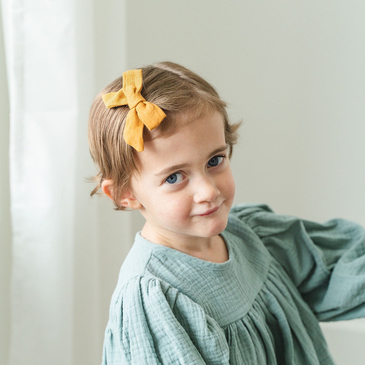 oh baby! School Girl Bow Linen Hair Clip Large - Mustard
