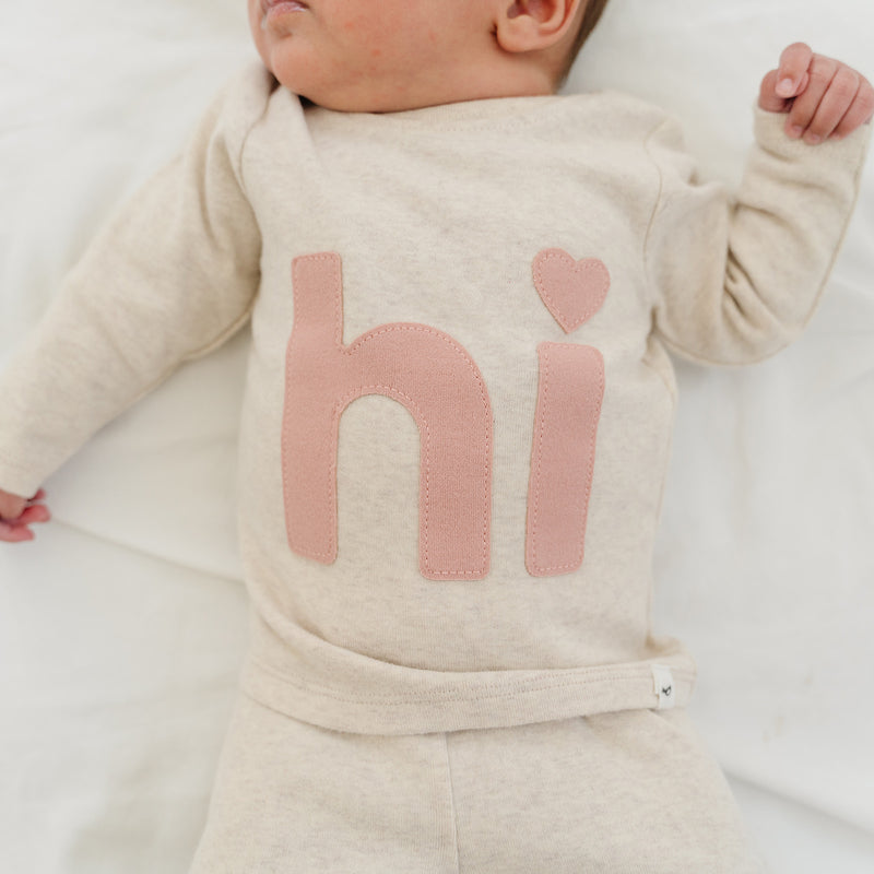 oh baby! Two Piece Set - Blush Heart-Dot "hi" - Sand - oh baby!